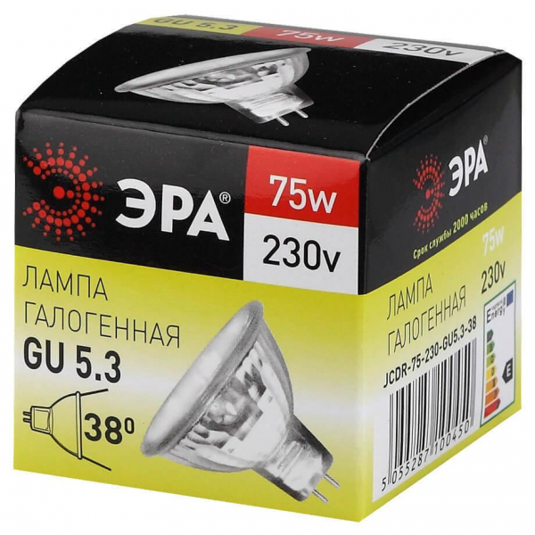 Лампа галогенная ЭРА GU5.3 75W 2700K прозрачная GU5.3-JCDR (MR16) -75W-230V-CL C0027366 Лампа галогенная ЭРА GU5.3 75W 2700K прозрачная GU5.3-JCDR (MR16) -75W-230V-CL C0027366