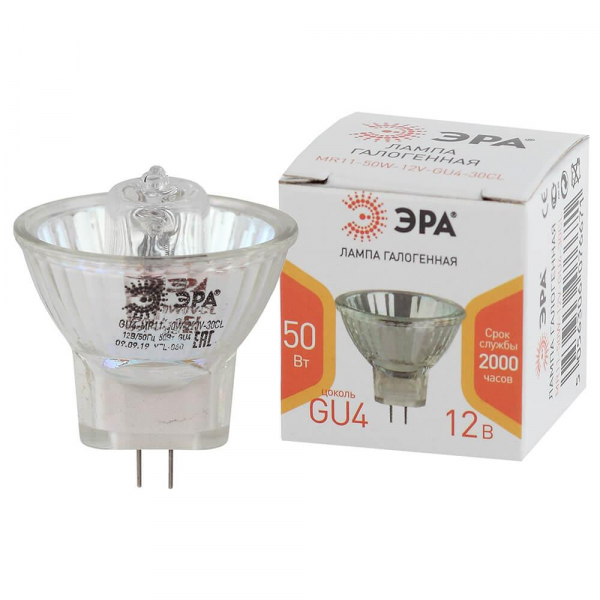 Лампа галогенная ЭРА GU4 50W 3000K прозрачная GU4-MR11-50W-12V-30CL Б0044749 Лампа галогенная ЭРА GU4 50W 3000K прозрачная GU4-MR11-50W-12V-30CL Б0044749