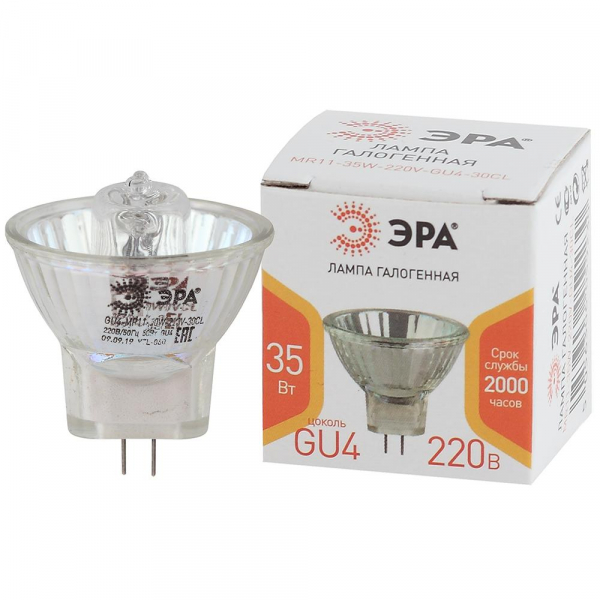 Лампа галогенная ЭРА GU4 35W 3000K прозрачная GU4-MR11-35W-220V-30 CL Б0044094 Лампа галогенная ЭРА GU4 35W 3000K прозрачная GU4-MR11-35W-220V-30 CL Б0044094