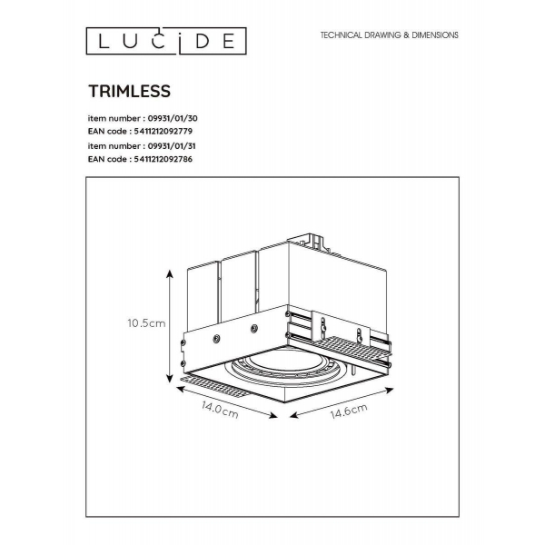 Встраиваемый светильник Lucide Trimless 09931/01/30 Встраиваемый светильник Lucide Trimless 09931/01/30