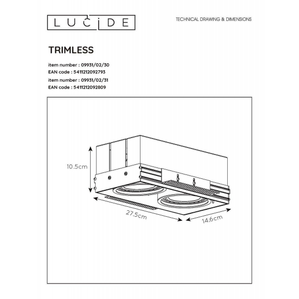 Встраиваемый светильник Lucide Trimless 09931/02/30 Встраиваемый светильник Lucide Trimless 09931/02/30
