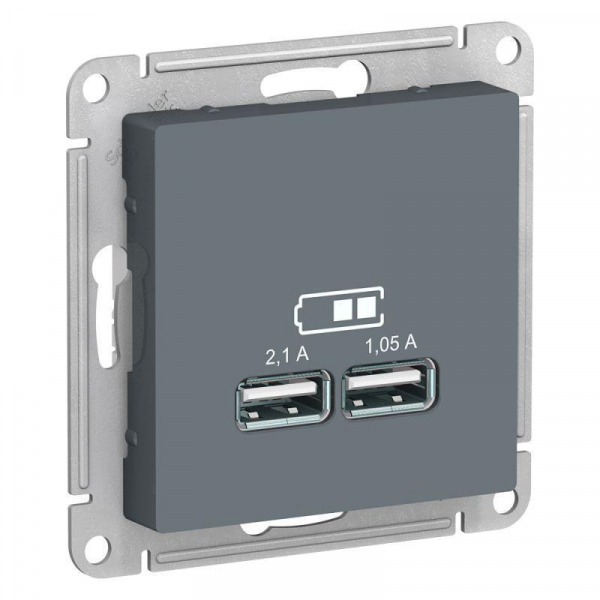 Розетка 2хUSB Systeme Electric AtlasDesign Type A+A грифель ATN000733 Розетка 2хUSB Systeme Electric AtlasDesign Type A+A грифель ATN000733