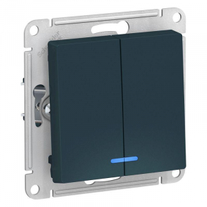 Выключатель двухклавишный Systeme Electric AtlasDesign 10A 250V с подсветкой изумруд ATN000853