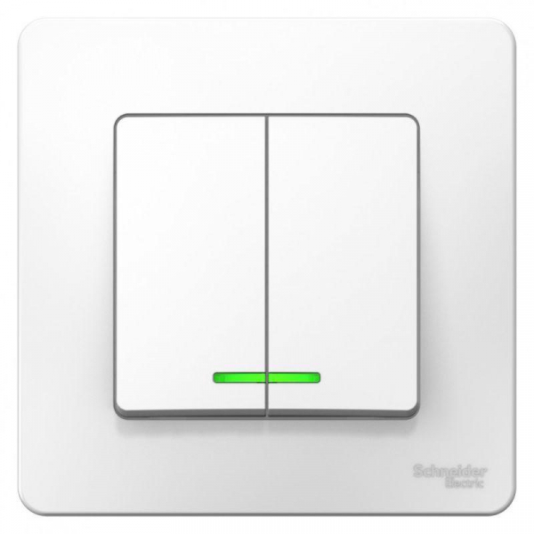 Выключатель двухклавишный Systeme Electric Blanca 10A 250V с подсветкой белый BLNVS010511 Выключатель двухклавишный Systeme Electric Blanca 10A 250V с подсветкой белый BLNVS010511