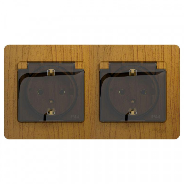 Розетка двойная 2К+З Systeme Electric Glossa 16A 250V со шторками дуб GSL000547 Розетка двойная 2К+З Systeme Electric Glossa 16A 250V со шторками дуб GSL000547