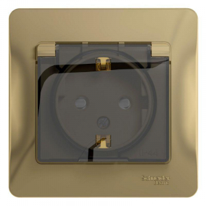 Розетка 2К+З Systeme Electric Glossa 16A 250V со шторками и крышкой титан GSL000448