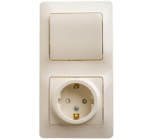 Блок розетка 2К+З -выключатель Systeme Electric Glossa бежевый GSL000270
