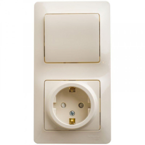 Блок розетка 2К+З -выключатель Systeme Electric Glossa бежевый GSL000270