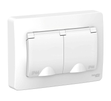 Розетка двойная 2К+З Systeme Electric Blanca 16A 250V со шторками и крышкой белая BLNRS441121