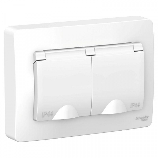 Розетка двойная 2К+З Systeme Electric Blanca 16A 250V со шторками и крышкой белая BLNRS441121 Розетка двойная 2К+З Systeme Electric Blanca 16A 250V со шторками и крышкой белая BLNRS441121