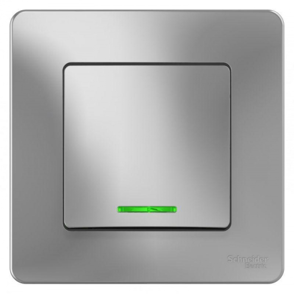 Выключатель одноклавишный Systeme Electric Blanca 10A 250V с подсветкой алюминий BLNVS010113 Выключатель одноклавишный Systeme Electric Blanca 10A 250V с подсветкой алюминий BLNVS010113