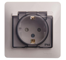 Розетка 2К+З Systeme Electric Glossa 16A 250V со шторками и крышкой белая GSL000148