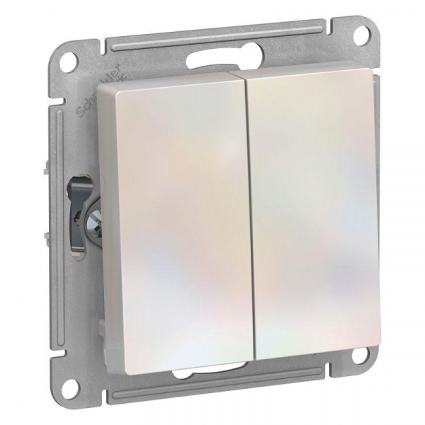 Переключатель двухклавишный проходной Systeme Electric AtlasDesign 10A 250V жемчужный ATN000465 Переключатель двухклавишный проходной Systeme Electric AtlasDesign 10A 250V жемчужный ATN000465