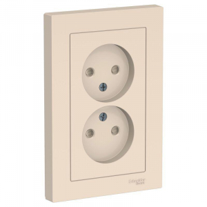 Розетка двойная 2К Systeme Electric AtlasDesign 16A 250V со шторками бежевая ATN000222