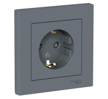 Розетка 2К+З Systeme Electric AtlasDesign 16A 250V со шторками грифель ATN000744