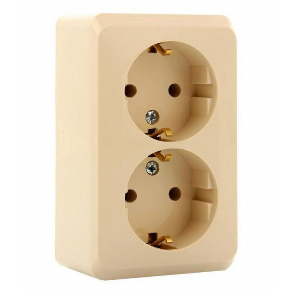 Розетка двойная 2К+З Systeme Electric Этюд 16A 250V кремовая PA16-007K Розетка двойная 2К+З Systeme Electric Этюд 16A 250V кремовая PA16-007K