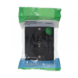 Розетка двойная 2К+З Systeme Electric AtlasDesign 16A 250V карбон ATN001024
