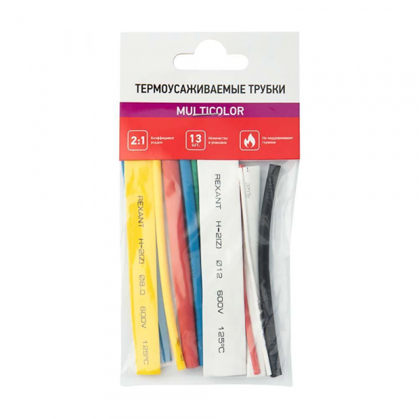 Набор термоусаживаемых трубок ТУТ нг №3 MULTICOLOR 2:1, упаковка 13 шт. по 10 см REXANT 29-0103 Набор термоусаживаемых трубок ТУТ нг №3 MULTICOLOR 2:1, упаковка 13 шт. по 10 см REXANT 29-0103
