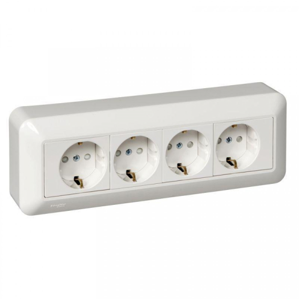 Розетка четырехместная 2К+З Systeme Electric Прима 16A 250V со шторками белая RA16-411M-BI Розетка четырехместная 2К+З Systeme Electric Прима 16A 250V со шторками белая RA16-411M-BI
