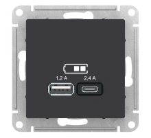 Розетка 2хUSB Systeme Electric AtlasDesign Type A+C карбон ATN001039