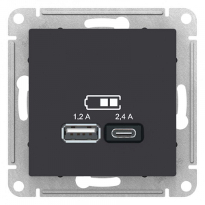 Розетка 2хUSB Systeme Electric AtlasDesign Type A+C карбон ATN001039