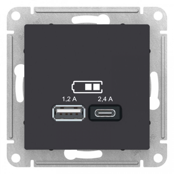Розетка 2хUSB Systeme Electric AtlasDesign Type A+C карбон ATN001039 Розетка 2хUSB Systeme Electric AtlasDesign Type A+C карбон ATN001039