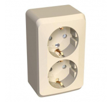 Розетка двойная 2К+З Systeme Electric Этюд 16A 250V со шторками кремовая PA16-008K