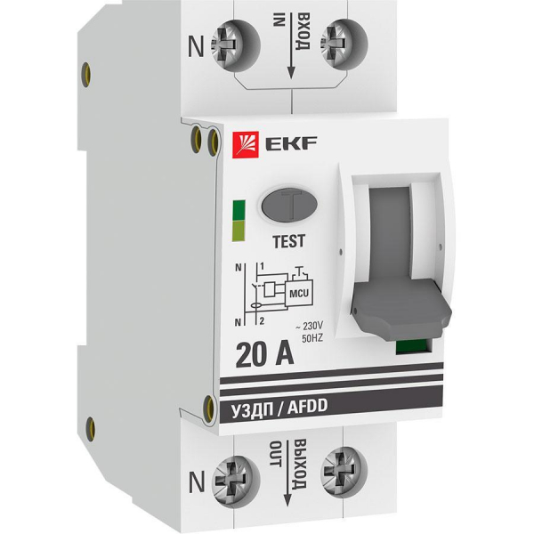 Устройство защиты от дугового пробоя (УЗДП) 1P+N 20А EKF PROxima afdd-2-20-pro