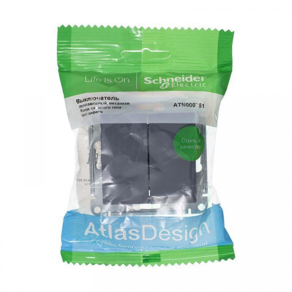 Выключатель двухклавишный Systeme Electric AtlasDesign 10A 250V грифель ATN000751 Выключатель двухклавишный Systeme Electric AtlasDesign 10A 250V грифель ATN000751