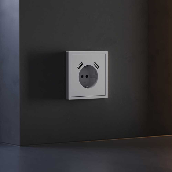 Накладка для розетки с заземлением и защитными шторками, с USB A+A, S70 (серый) Voltum VLS000916