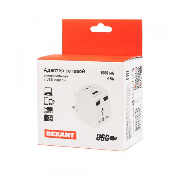 Адаптер сетевой «Путешественник» с USB REXANT 11-1051 Адаптер сетевой «Путешественник» с USB REXANT 11-1051