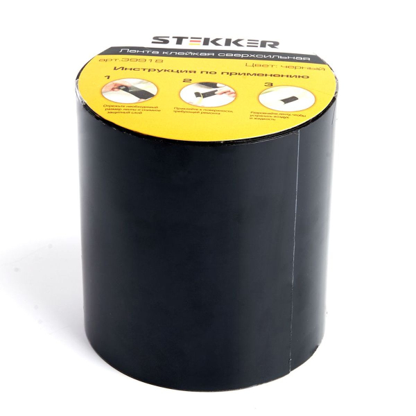 Лента клейкая сверхсильная Stekker 0,7*100 мм, 1,5 м. черная INTP9-0715-10 39918