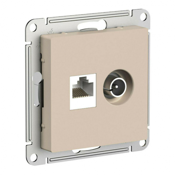 Розетка компьютерная RJ45/телевизионная TV Systeme Electric AtlasDesign кат. 5Е песочный ATN001289 Розетка компьютерная RJ45/телевизионная TV Systeme Electric AtlasDesign кат. 5Е песочный ATN001289