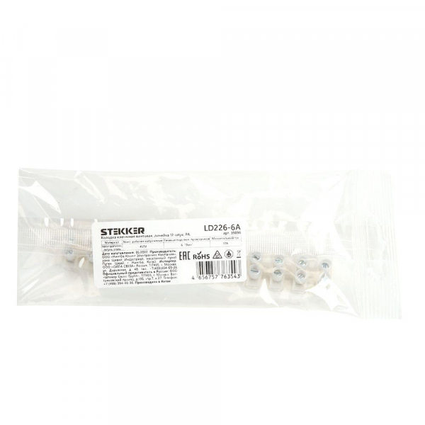 Колодка клеммная винтовая STEKKER, линейка 12 штук, полипропилен, LD227-10A DIY Колодка клеммная винтовая STEKKER, линейка 12 штук, полипропилен, LD227-10A DIY