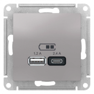 Розетка 2хUSB Systeme Electric AtlasDesign Type A+C алюминий ATN000339