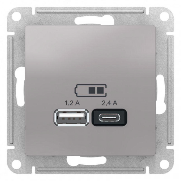 Розетка 2хUSB Systeme Electric AtlasDesign Type A+C алюминий ATN000339 Розетка 2хUSB Systeme Electric AtlasDesign Type A+C алюминий ATN000339