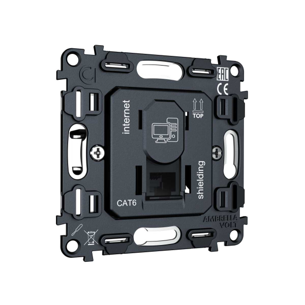 Механизм компьютерной розетки RJ-45 (8P8C) CAT6A экранированной с автоматической защитной шторкой QUANT VM185