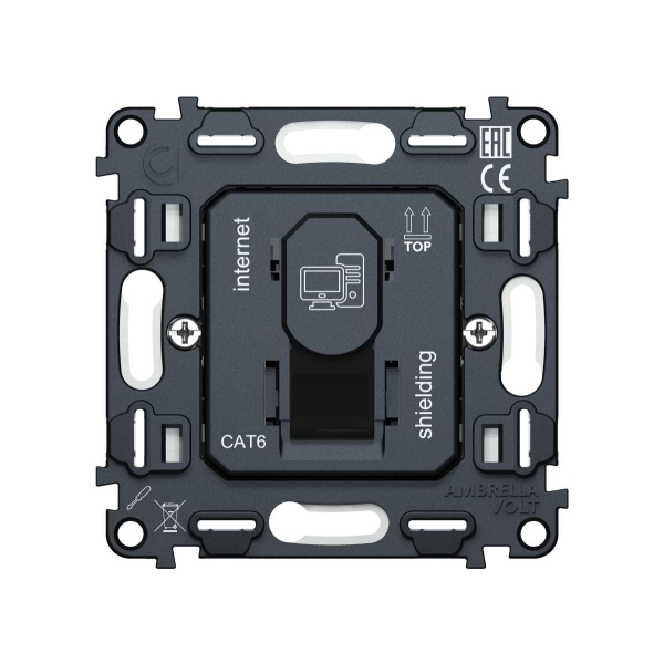 Механизм компьютерной розетки RJ-45 (8P8C) CAT6A экранированной с автоматической защитной шторкой QUANT VM185