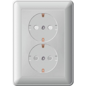 Розетка двойная 2К+З Systeme Electric W59 16A 250V со шторками слоновая кость RS16-255-28