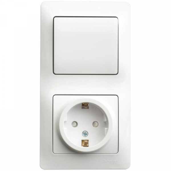 Блок розетка 2К+З -выключатель Systeme Electric Glossa белый GSL000170