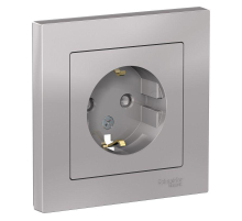 Розетка 2К+З Systeme Electric AtlasDesign 16A 250V со шторками алюминий ATN000344