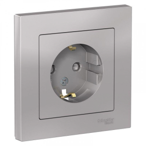 Розетка 2К+З Systeme Electric AtlasDesign 16A 250V со шторками алюминий ATN000344