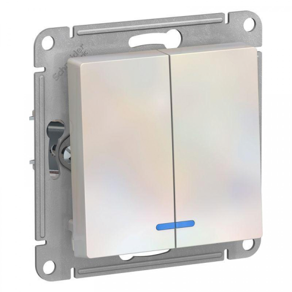 Выключатель двухклавишный Systeme Electric AtlasDesign 10A 250V с подсветкой жемчужный ATN000453 Выключатель двухклавишный Systeme Electric AtlasDesign 10A 250V с подсветкой жемчужный ATN000453