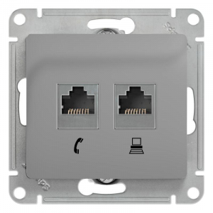 Розетка компьютерная RJ45/RJ11 Systeme Electric Glossa 5e кат UTP алюминий GSL000385