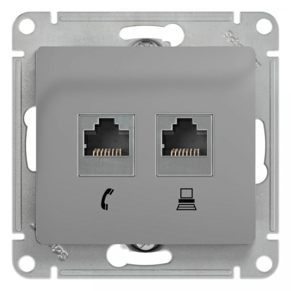 Розетка компьютерная RJ45/RJ11 Systeme Electric Glossa 5e кат UTP алюминий GSL000385