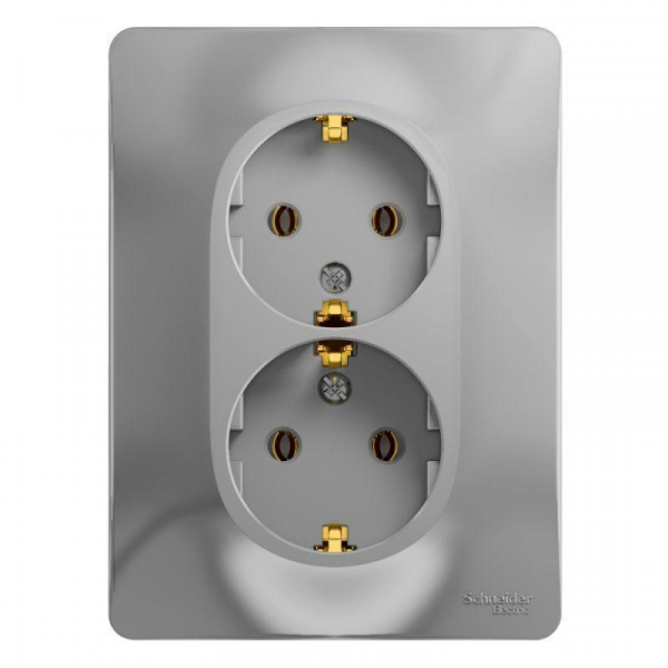 Розетка двойная 2К+З Systeme Electric Glossa 16A 250V алюминий GSL000324 Розетка двойная 2К+З Systeme Electric Glossa 16A 250V алюминий GSL000324
