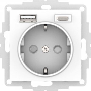 Розетка 2К+З/2хUSB Systeme Electric AtlasDesign 16A 250V Type A+С белая ATN000132