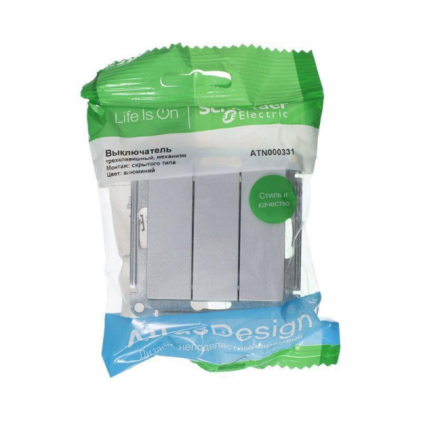 Выключатель трехклавишный Systeme Electric AtlasDesign 10A 250V алюминий ATN000331 Выключатель трехклавишный Systeme Electric AtlasDesign 10A 250V алюминий ATN000331