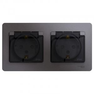 Розетка двойная 2К+З Systeme Electric Glossa 16A 250V со шторками графит GSL001347