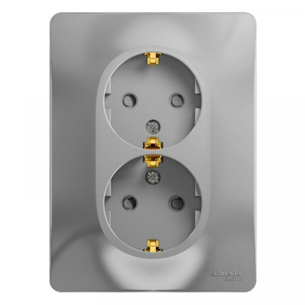 Розетка двойная 2К+З Systeme Electric Glossa 16A 250V со шторками алюминий GSL000326 Розетка двойная 2К+З Systeme Electric Glossa 16A 250V со шторками алюминий GSL000326
